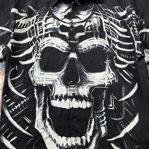 Vintage Mecca Y2K Skull All Over Print Button-up Shirt Large - Picture 4 of 7